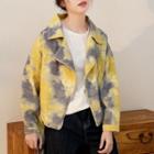 Tie-dye Print Denim Cropped Jacket Tie-dye Print - Yellow & Blue - One Size
