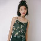 Spaghetti Strap Floral Top Green - One Size