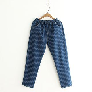 Elastic-waist Pinstriped Jeans
