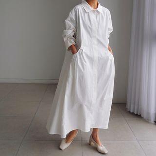 Long-sleeve A-line Maxi Shirtdress