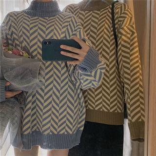 Color-block Argyle Knit Top