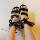 Faux-suede Studded Bow-accent Sandals