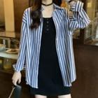 Striped Shirt / Mini A-line Henley Tank Dress