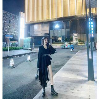 Set: Asymmetric Light Jacket + Belt Black - One Size