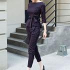 Set: 3/4-sleeve Striped Top + Striped Pants