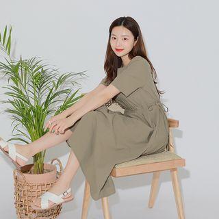Gathered Monotone Long Dress
