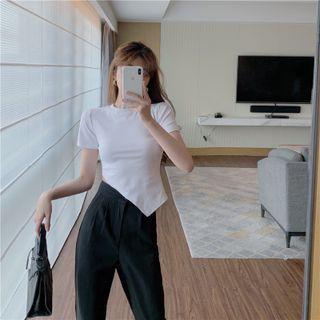 Set - Asymmetrical Top + High-waist Shift Slit Pants