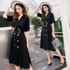 Double Breasted Short-sleeve Midi A-line Dress