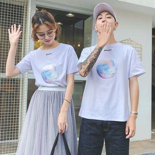 Couple Matching Short-sleeve Print T-shirt / Midi Mesh Skirt