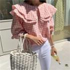 Layered Wide-collar Gingham Blouse