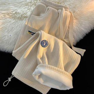 High Waist Fleece-lined Drawstring-cuff Pants