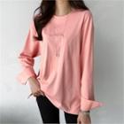 Round-neck Buttoned-cuff T-shirt