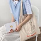 Print Canvas Tote Bag With 2 Badges - Beige - One Size