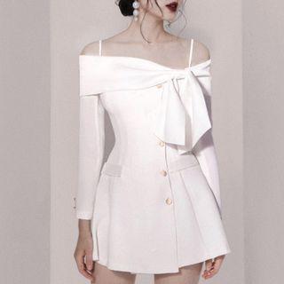Cold-shoulder Button-up Mini A-line Dress