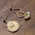 Asymmetrical Sterling Silver Freshwater Pearl Drop Earring 1299 - 1 Pr - Gold - One Size