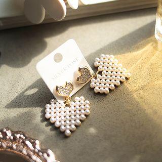 Heart Faux-pearl Drop Earrings Gold - One Size