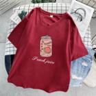 Short-sleeve Cartoon Print V-neck T-shirt