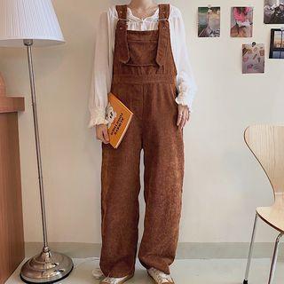 Long-sleeve Mesh Top / Corduroy Wide-leg Jumper Pants