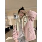 Color Block Zip Jacket Pink & White - One Size