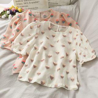 Flower-accent Sheer Chiffon Top