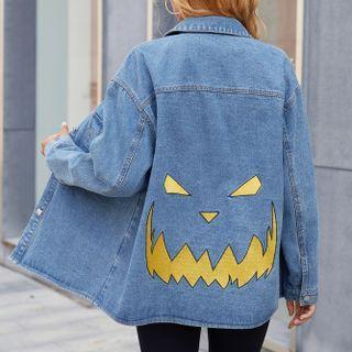 Halloween Pumpkin Print Denim Jacket
