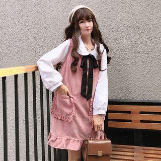 Corduroy Jumper Dress / Tie Neck Blouse