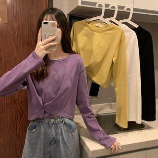 Asymmetric Button-front Long-sleeve Plain Top