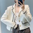 Notch Lapel Contrast Trim Single-breasted Tweed Jacket