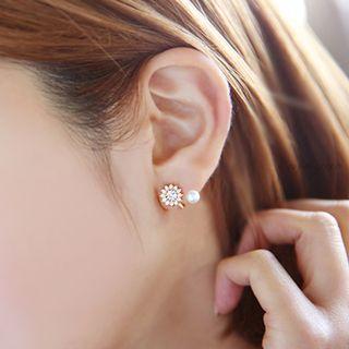 Rhinestone Faux-pearl Flower Earrings