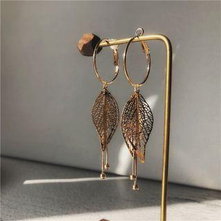 Leaf Drop Hoop Earring / Clip-on Earring