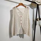 Crochet Knit Button-up Vest Almond - One Size