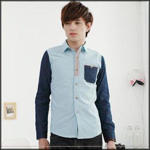 Long-sleeve Denim Panel Shirt