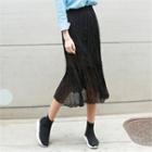 Textured Tulle-overlay Midi Skirt