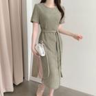 Short Sleeve Plain Slit A-line Dress