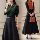 Long-sleeve Shawl-lapel Maxi A-line Dress