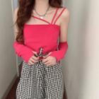 Camisole Top / Oversleeves / Gingham Wide-leg Jumper Pants