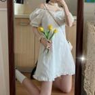 Puff-sleeve Cold-shoulder Mini A-line Dress