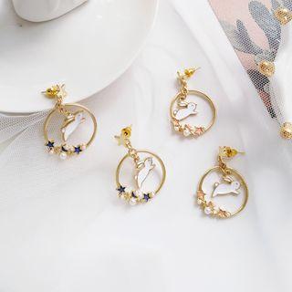 Alloy Rabbit Faux Pearl Hoop Earring