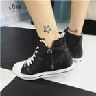 Genuine-leather Zip-accent High-top Sneakers