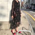 Long-sleeve Floral V-neck Midi Dress