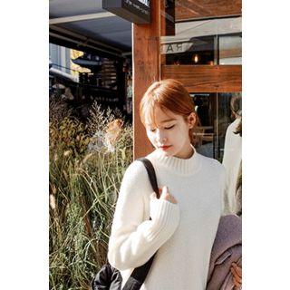 Mock-neck Wool Blend Knit Dress