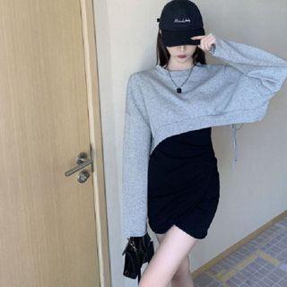 Set: Cropped Sweatshirt + Spaghetti-strap Mini Sheath Dress