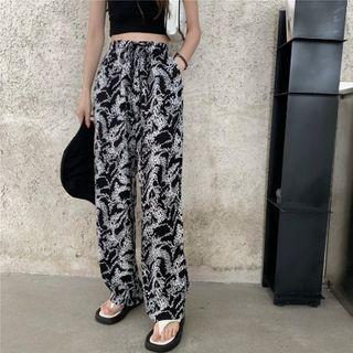 Floral Print Harem Pants White Floral - Black - One Size