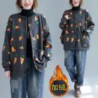 Printed Button Jacket Fleece Lining - Carrot - Dark Gray - One Size