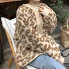 Leopard Print Single-breasted Fleece Jacket Leopard - Coffee & White - One Size