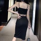 Spaghetti-strap Open Back Slim-fit Dress Black - One Size