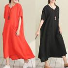 Elbow-sleeve Maxi A-line Dress