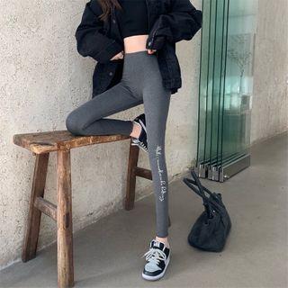 Lettering Cropped High-waist Leggings