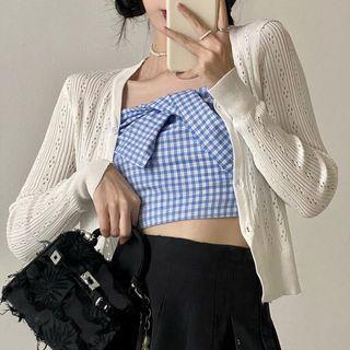 Cutout Long-sleeve Cardigan Off-white - One Size