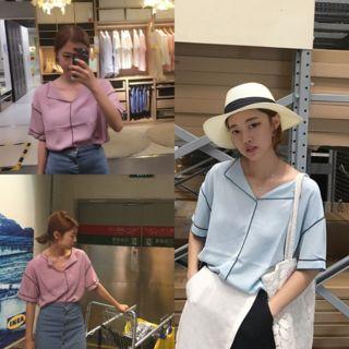 Contrast Trim Short Sleeve Chiffon Shirt